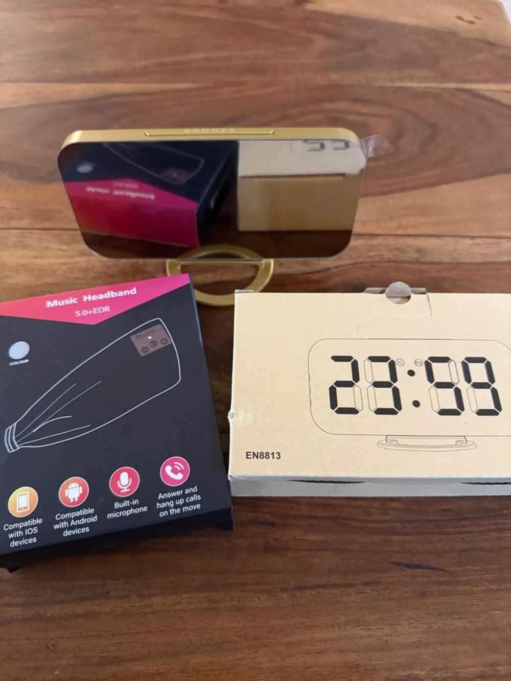Bundle! Gold Smart Alarm Clock with Bluetooth Speaker & Music Headband